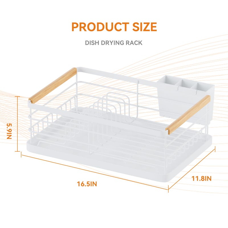 BRIAN & DANY Dish Drying Rack, Dish Racks for Kitchen Counter, Stainless Steel Dish Drainer with Removable Cutlery Holder & Drainboard, White - Image 2